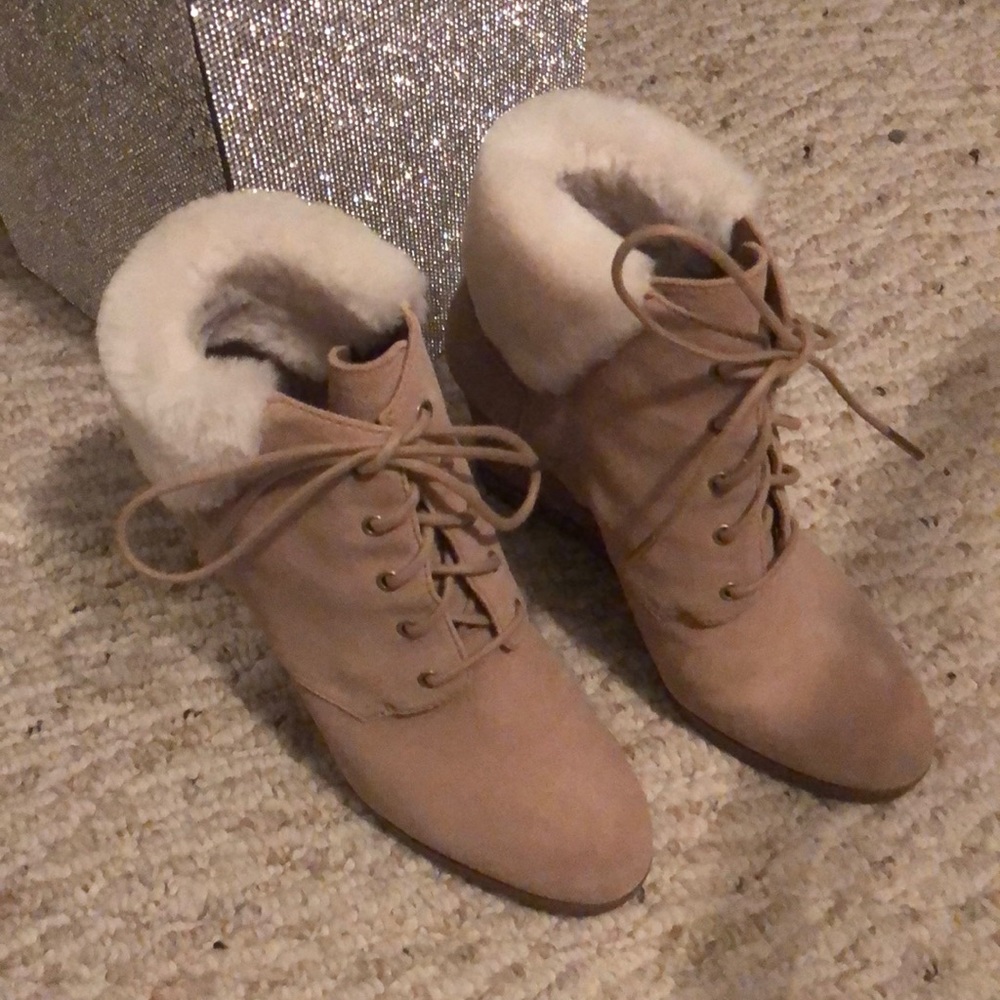 Michael Kors wedge booties with fur cuff